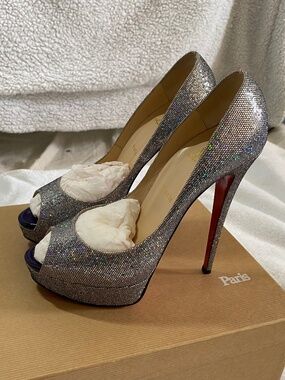 Christian Louboutin Lady Peep 150 Disco Glitter Heels